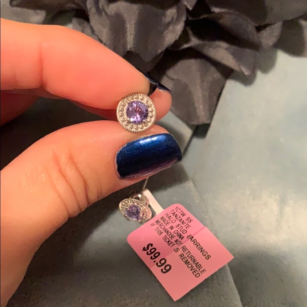 Sterling Silver Tanzanite Halo Stud Earring